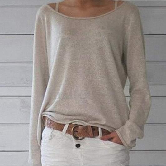 Casual Loose Off-shoulder Long Sleeves Pure Color Blouse