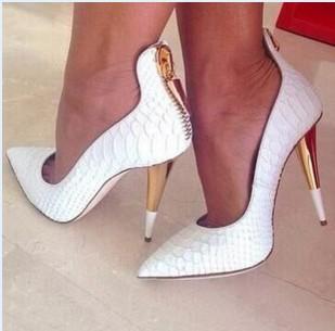 White Point Toe Zipper Ankle Pumps