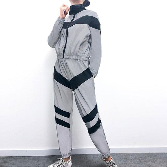 Casual Stand Collar Striped Two Pieces Set