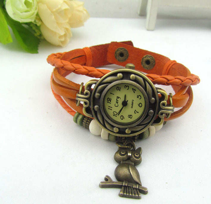 Retro Style Owl Pendant Woven Watch