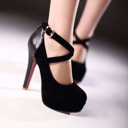 Round Head High Platform Working Women's Heels Shoes