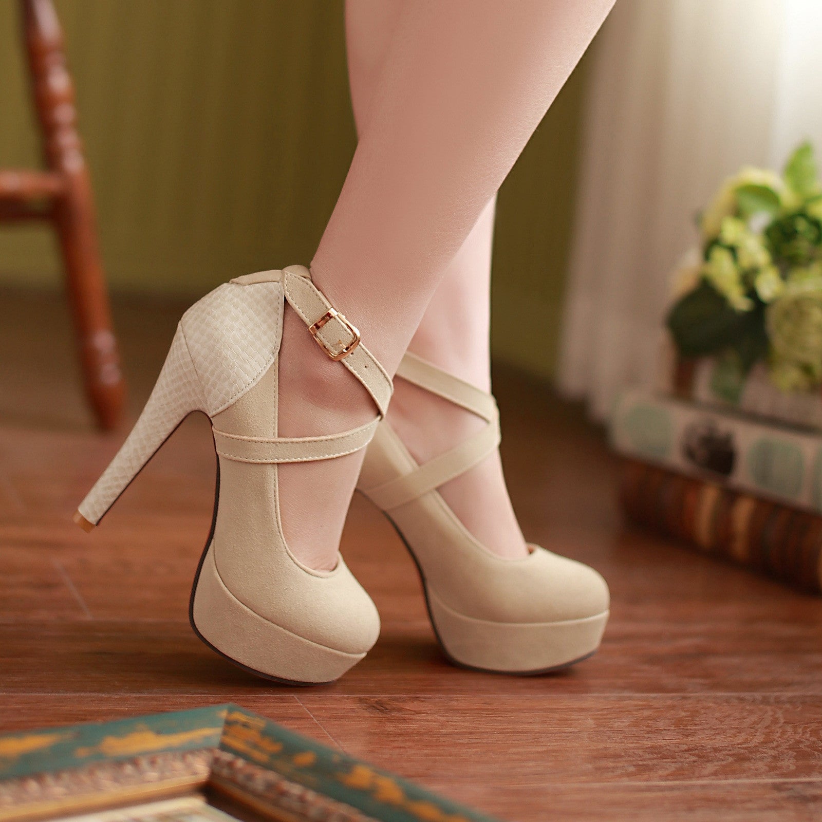 Round Head High Platform Working Women's Heels Shoes