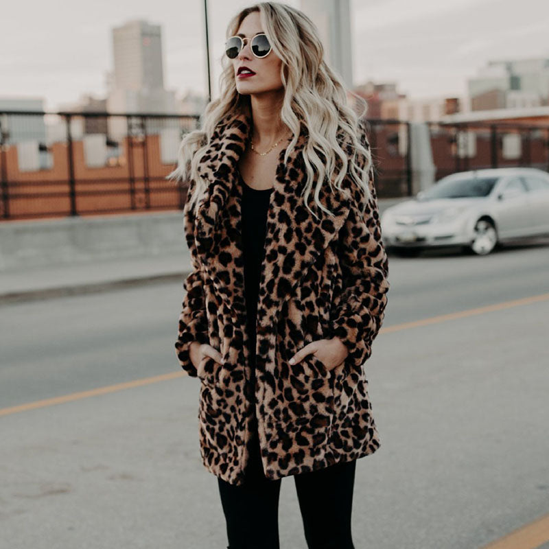 Winter Faux Fur Leopard Coat