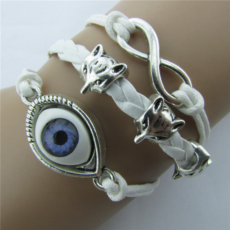 Devil Eyes Fox Retro Leather Cord Bracelet