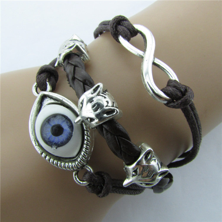 Devil Eyes Fox Retro Leather Cord Bracelet