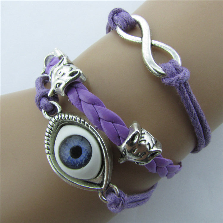 Devil Eyes Fox Retro Leather Cord Bracelet