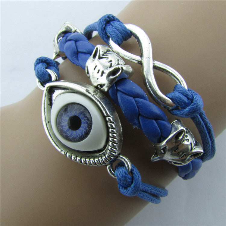 Devil Eyes Fox Retro Leather Cord Bracelet