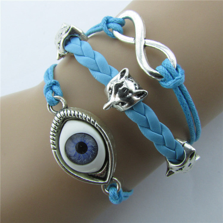 Devil Eyes Fox Retro Leather Cord Bracelet