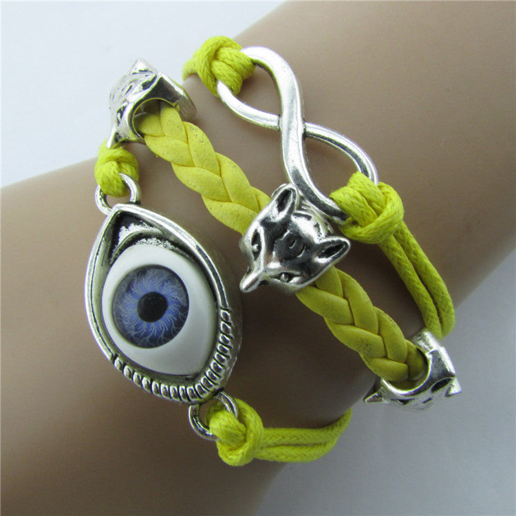 Devil Eyes Fox Retro Leather Cord Bracelet