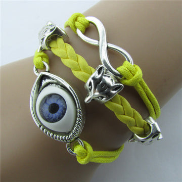 Devil Eyes Fox Retro Leather Cord Bracelet