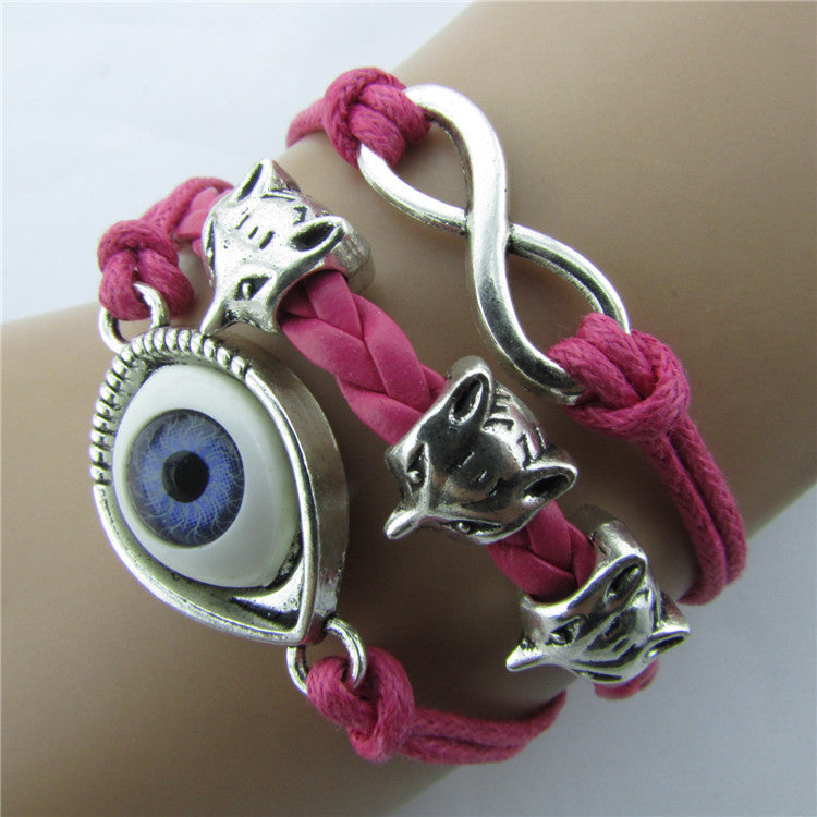 Devil Eyes Fox Retro Leather Cord Bracelet