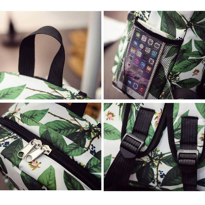 Green Leaves Print Fashion School Backpack - Meet Yours Fashion - 4