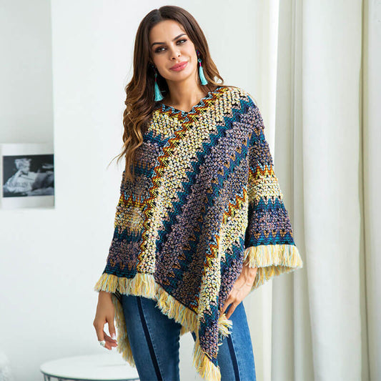 Tassel Poncho Pullover Knit Sweater