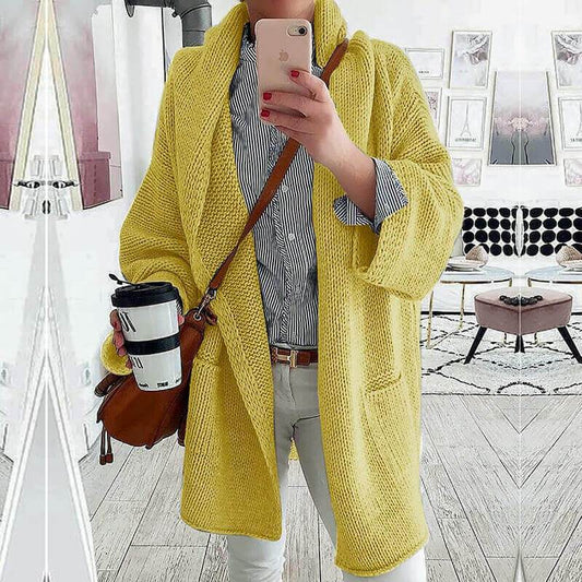 Open Front Pockets Knit Long Cardigan