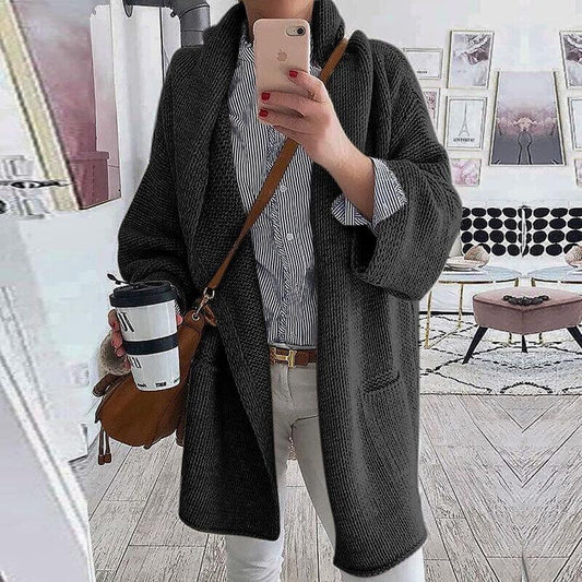 Open Front Pockets Knit Long Cardigan