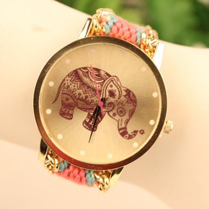 Wool Knitting Strap Elephant Print Watch