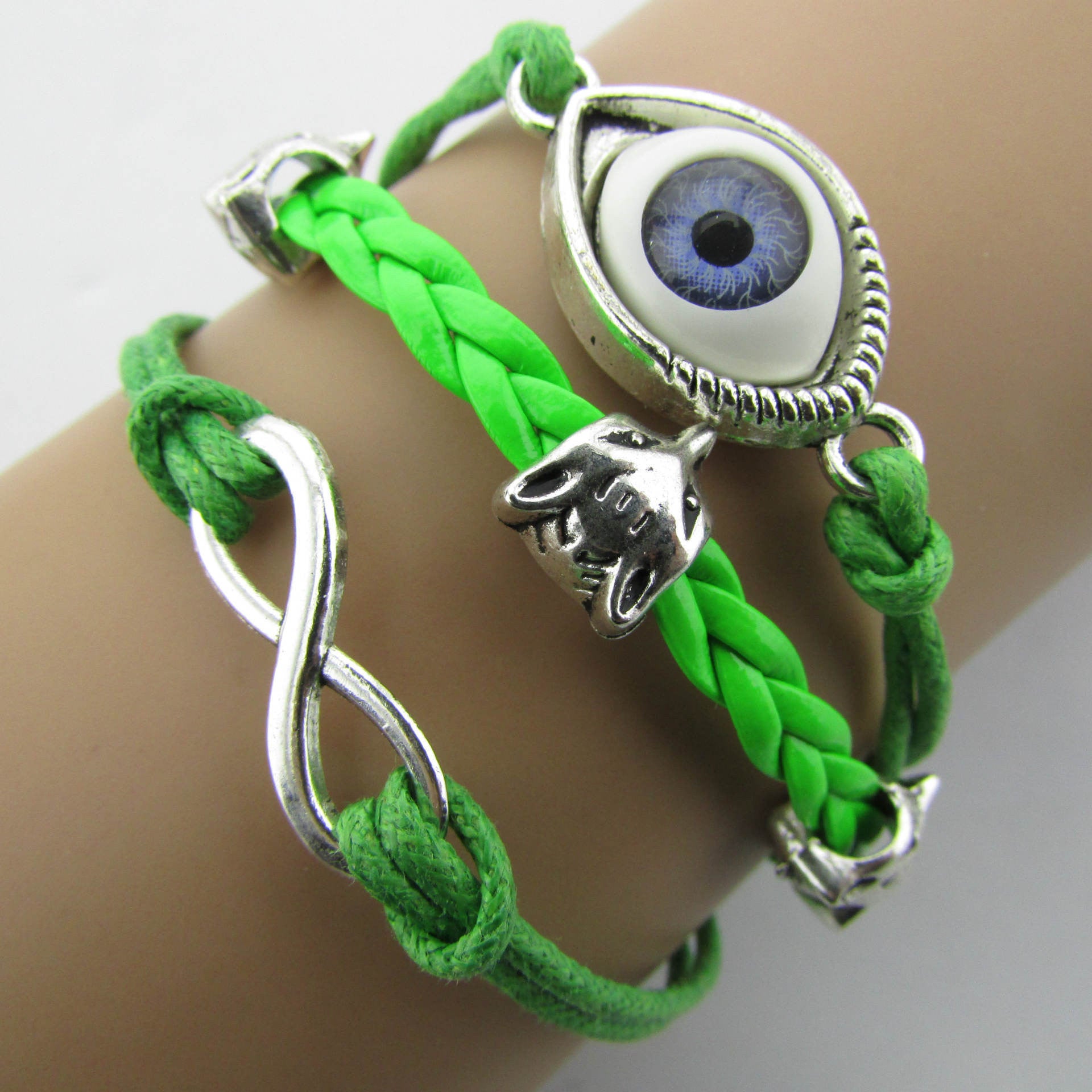 Devil Eyes Fox Retro Leather Cord Bracelet