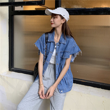 Spring And Autumn Loose Short Denim Vest Coat