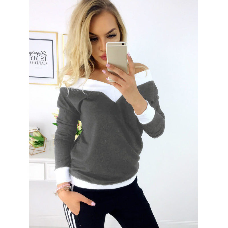 V-neck Patchwork Long Sleeves Regular T-shirt