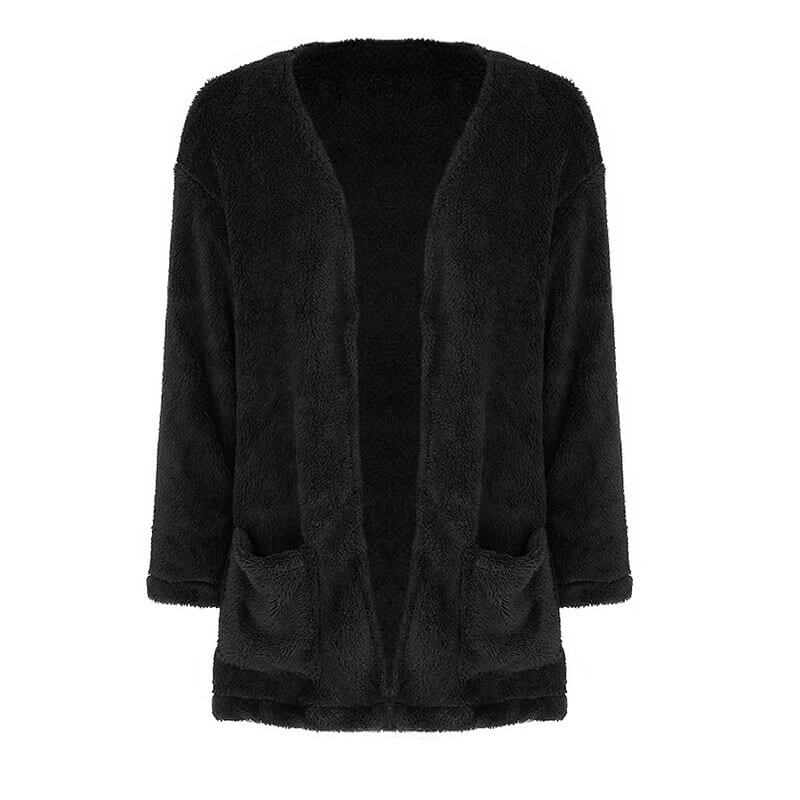 Pocket Fluffy Cardigan Long Sleeved Sweater