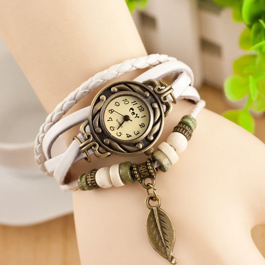 Retro Style Leaf Pendant Multilayer Watch