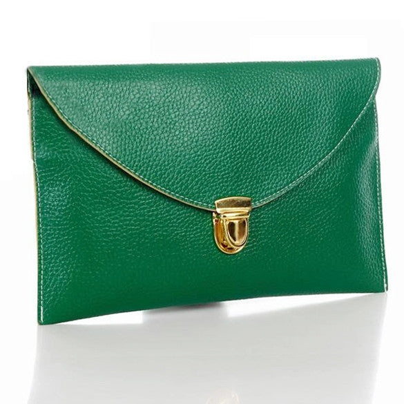 New Fashion Women's Golden Chain Envelope Purse Clutch Synthetic Leather Handbag Shoulder Bag Dinner Party