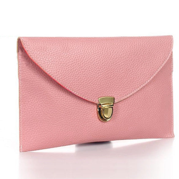 New Fashion Women's Golden Chain Envelope Purse Clutch Synthetic Leather Handbag Shoulder Bag Dinner Party