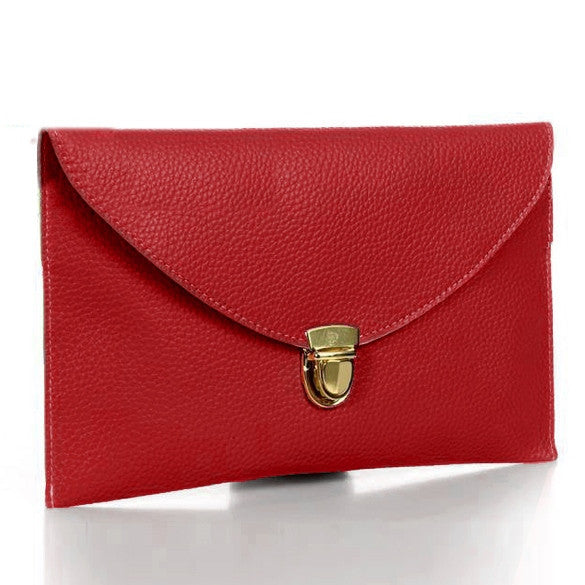 New Fashion Women's Golden Chain Envelope Purse Clutch Synthetic Leather Handbag Shoulder Bag Dinner Party