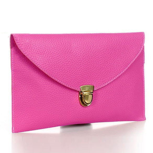 New Fashion Women's Golden Chain Envelope Purse Clutch Synthetic Leather Handbag Shoulder Bag Dinner Party