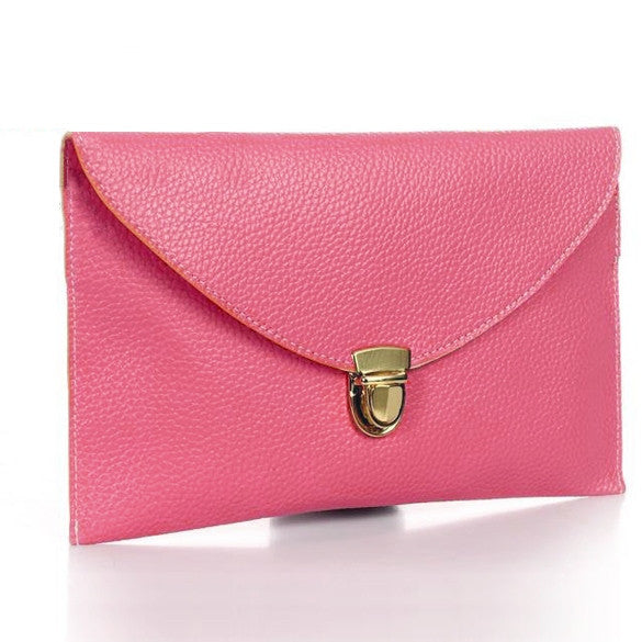 New Fashion Women's Golden Chain Envelope Purse Clutch Synthetic Leather Handbag Shoulder Bag Dinner Party