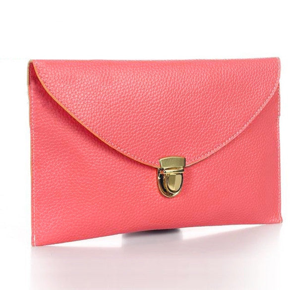 New Fashion Women's Golden Chain Envelope Purse Clutch Synthetic Leather Handbag Shoulder Bag Dinner Party