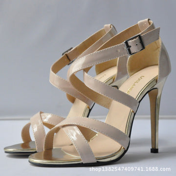 Patent Leather Sexy Cross Buckle Sandals