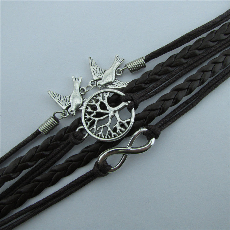 Endless LOVE Bird Dove Leather Bracelet