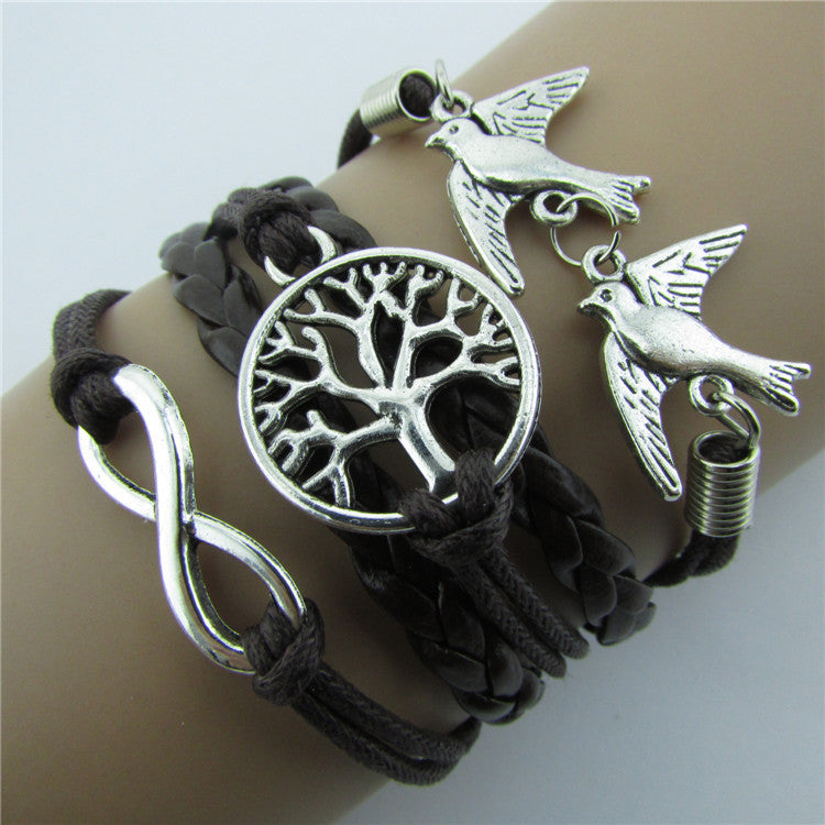 Endless LOVE Bird Dove Leather Bracelet