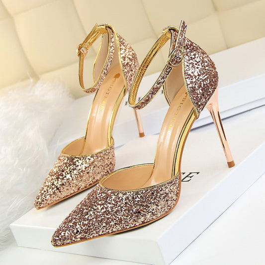 Sexy Metallic Stiletto Sparkling Sequins Sandals-1