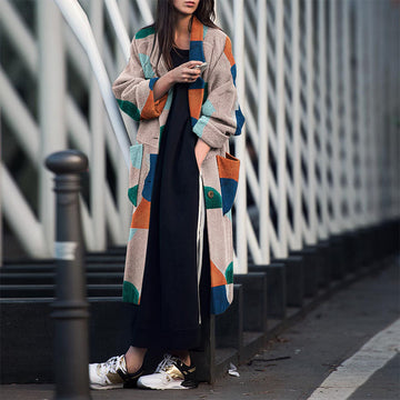 Lapel Geometric Print Over Coat