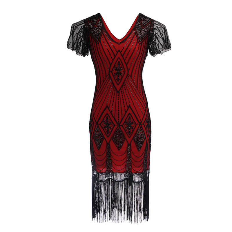 Plus Size Sequin Fringe Tuxedo Dress