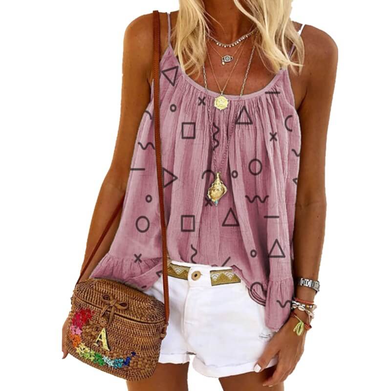 Summer Loose Print Spaghetti Strap Sleeveless T-shirts