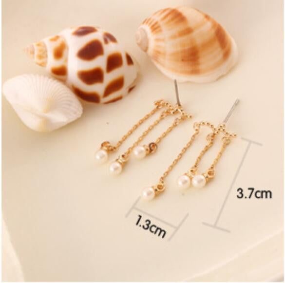 Beautiful Pearl Tassels Stud Clip Earrings