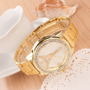 Golden Crystal Tower Print Watch