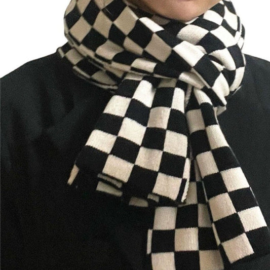 Checkerboard Printed Imitated Cashmere Warm Scarf