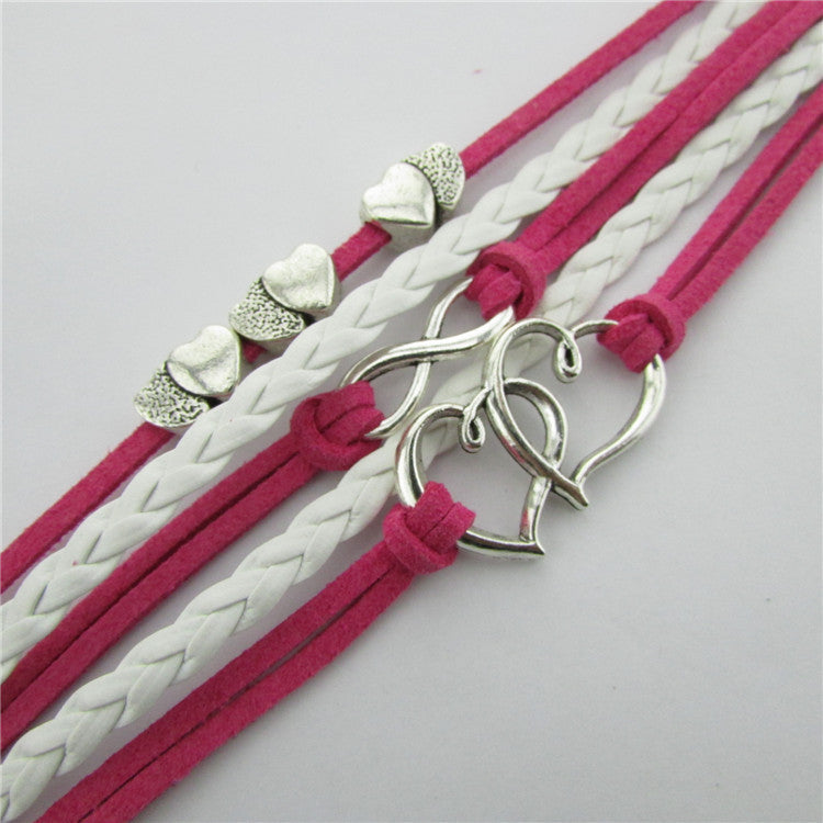 Retro Heart Hand-made Leather Cord Bracelet