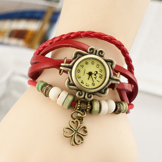 Retro Clover Woven Multilayer Watch