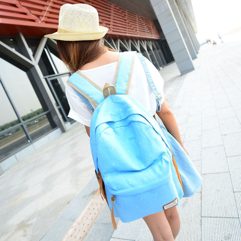 Polka Dot Candy Color Canvas Backpack School Bag - Meet Yours Fashion - 7