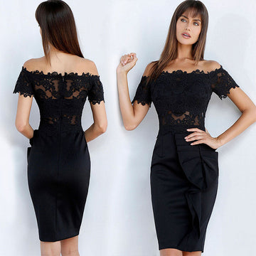 Off Shoulder Black Lace Bodycon Short Dress