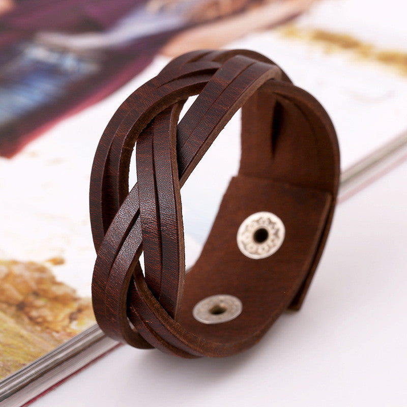 Wide Braided Leather Woven Bracelet