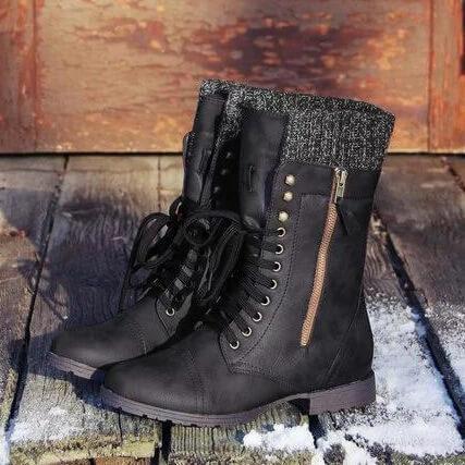 Leather Lace-up Platform Combat Boots