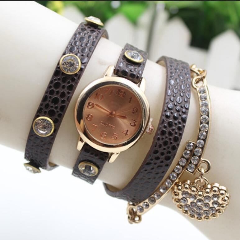 Crystal Heart PU Strap Wristwatch