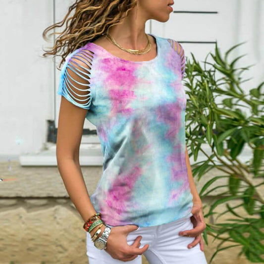 Multicolor Hollow Out T-shirt