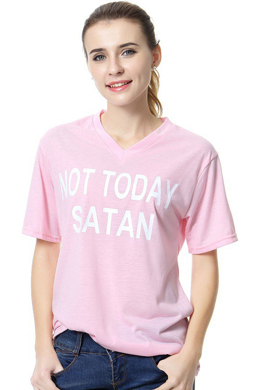 Letter Print V-neck Short Sleeves T-shirt